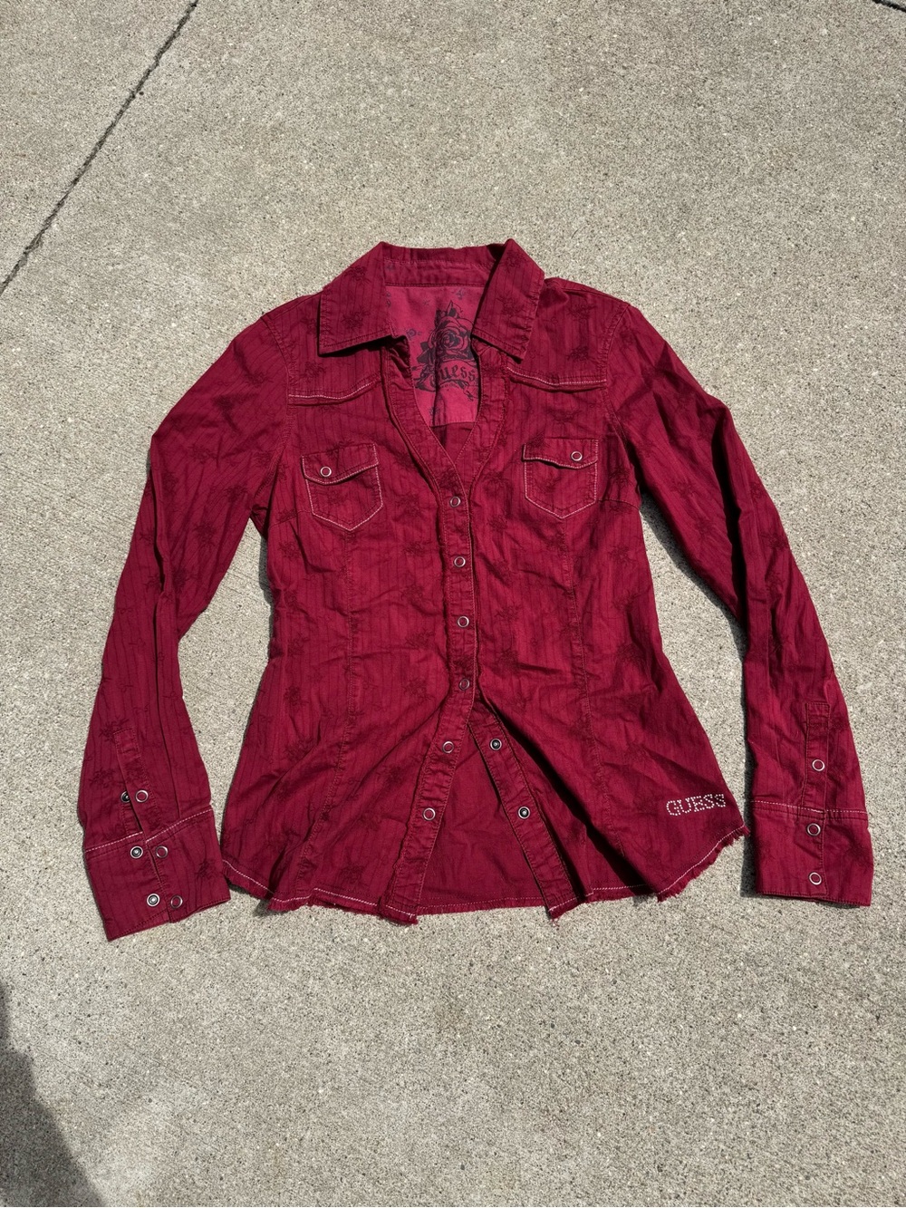 GUESS Women's Deep Berry Button-Down Shirt